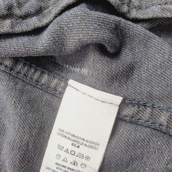 Free People Women Denim Black Jacket Large Mixed Media Hooded Lightly distressed - Picture 5 of 12